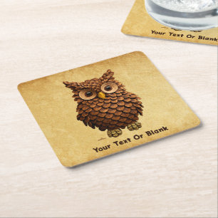 Pine Cone Owl Rechteckiger Pappuntersetzer