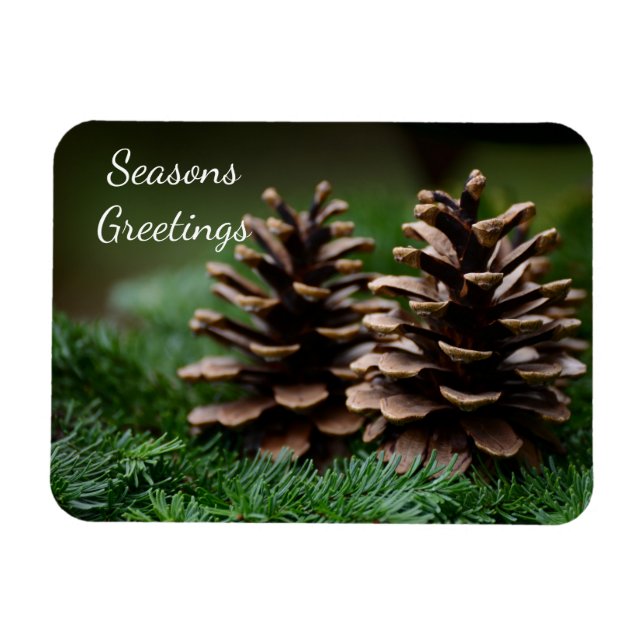 Pine Cone Seasons Greetings Magnet (Horizontal)