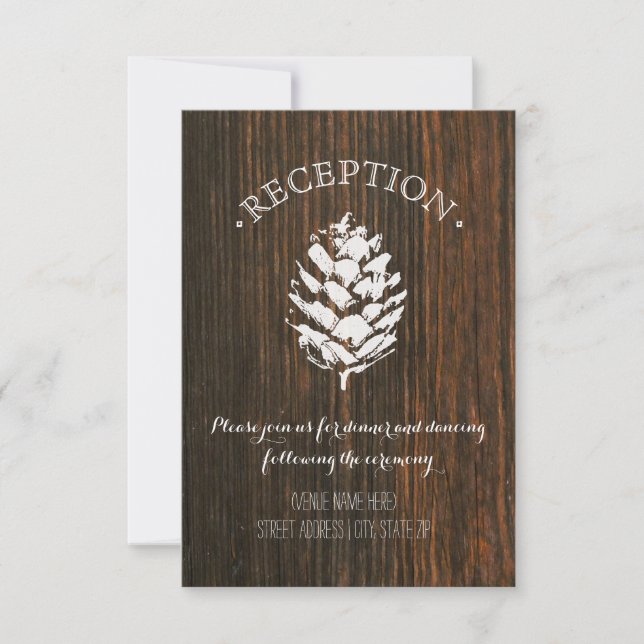 Pine Cone Wood Inspiriert Empfang Einladung (Vorderseite)