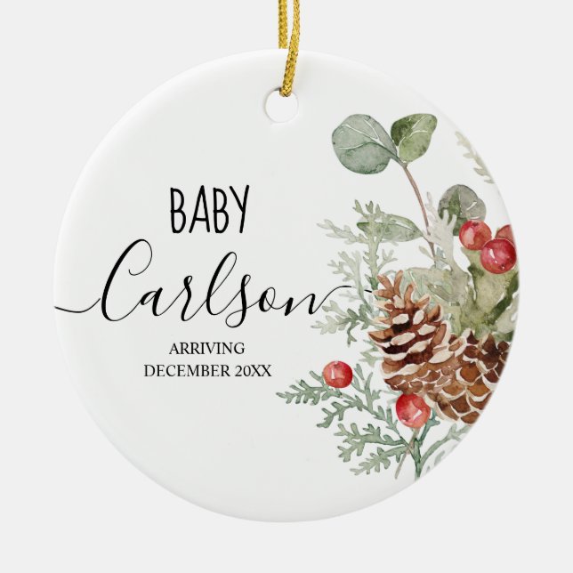 Pine Cone Wreath Baby Reveal Schwangerschaft Pine  Keramik Ornament (Vorne)