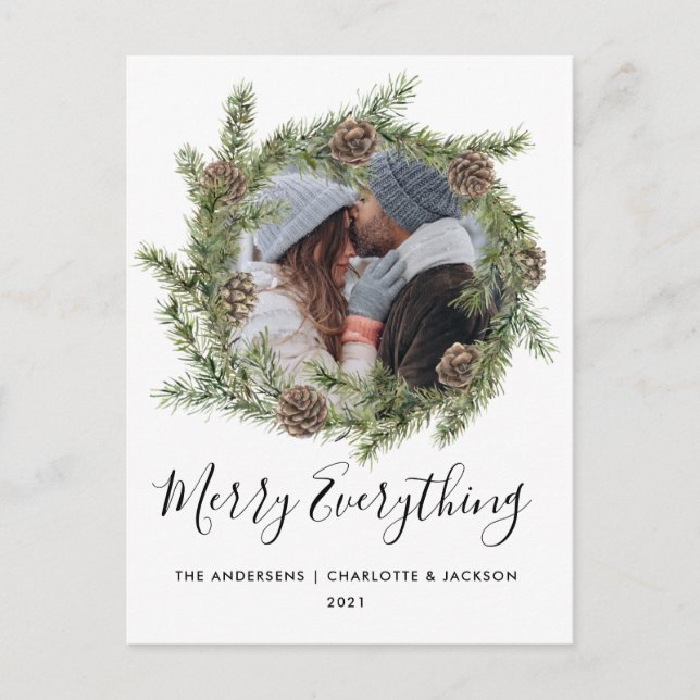 Pine Cone Wreath | Foto Weihnachtskarte Feiertagspostkarte (Vorderseite)