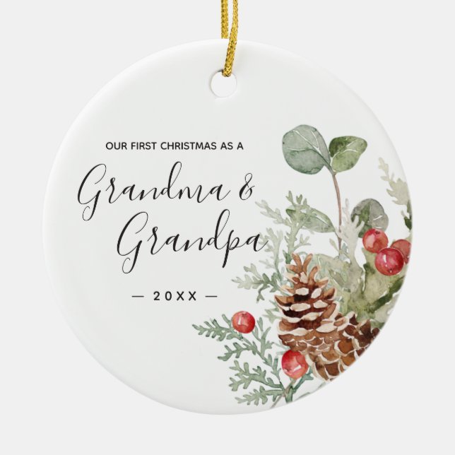 Pine Cone Wreath Oma Opa Erste Weihnachtsfeier Keramik Ornament (Vorne)