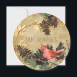 Pine Cones and Birds Textured Round Holiday Card Feiertagskarte<br><div class="desc">A beautiful Christmas holiday card to send to all your friends and family members, features a round card with a brown textured look background, pine cones, tree branches, a red cardinal bird, and customizable text that reads Frohe Weihnachten on the front, the same textured look brown background, pine cones, branches,...</div>