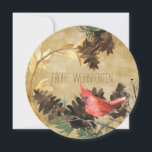 Pine Cones and Birds Textured Round Holiday Card Feiertagskarte<br><div class="desc">A beautiful Christmas holiday card to send to all your friends and family members, features a round card with a brown textured look background, pine cones, tree branches, a red cardinal bird, and customizable text that reads Frohe Weihnachten on the front, the same textured look brown background, pine cones, branches,...</div>