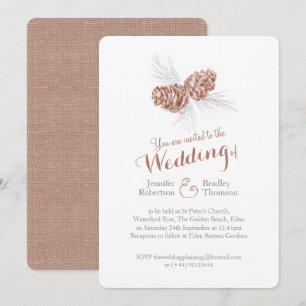 Pine cônes art brun gris hiver mariage invitations