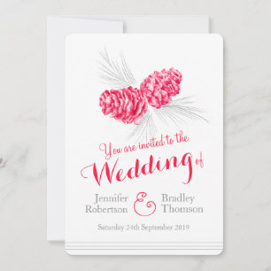Pine cones art red gray Winter Hochzeit Einladunge Einladung