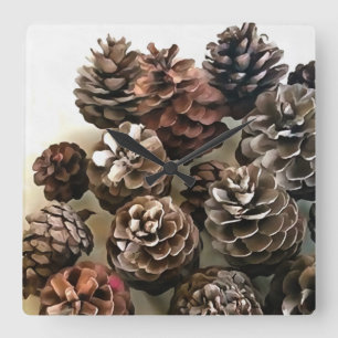 Pine Cones Bio Weihnachtsschmuckstücke Kunst, Dich Quadratische Wanduhr
