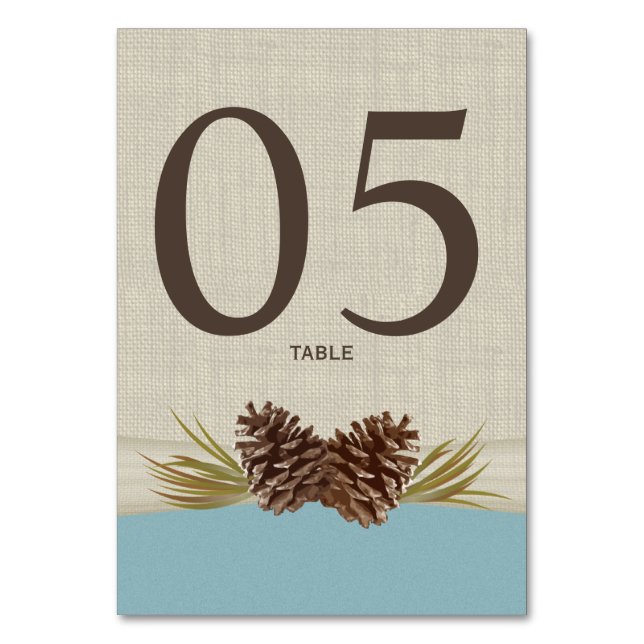 Pine Cones Blue Tischnummer Card (Vorderseite)