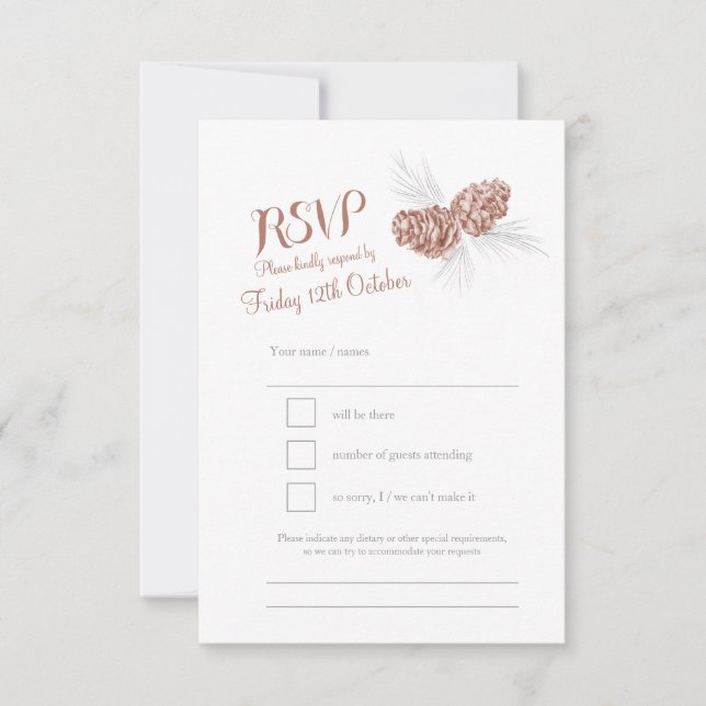 Pine cones braune Hochzeit RSVP (Vorderseite)