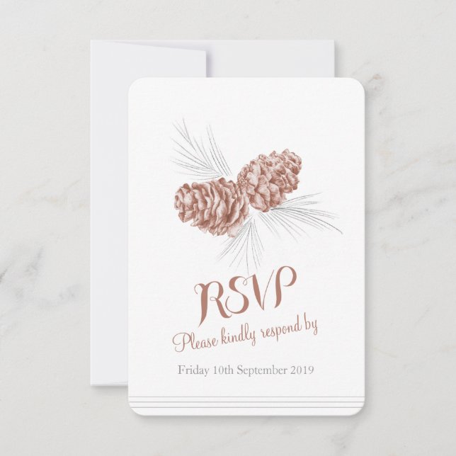 Pine cones braune Hochzeit RSVP (Vorderseite)