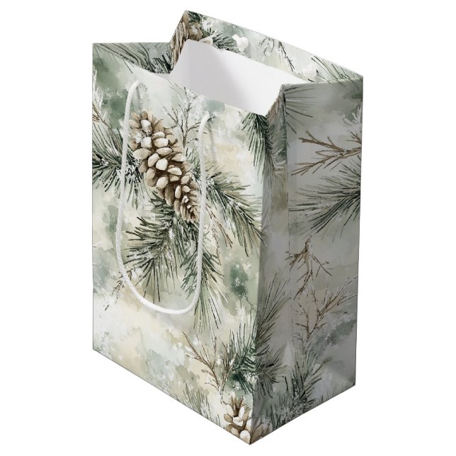 Pine Cones Green Christmas   Mittlere Geschenktüte (Vorderseite Schrägansicht)
