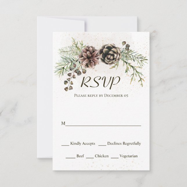 Pine Cones Greenerity Winter Wedding RSVP Card Karte (Vorderseite)