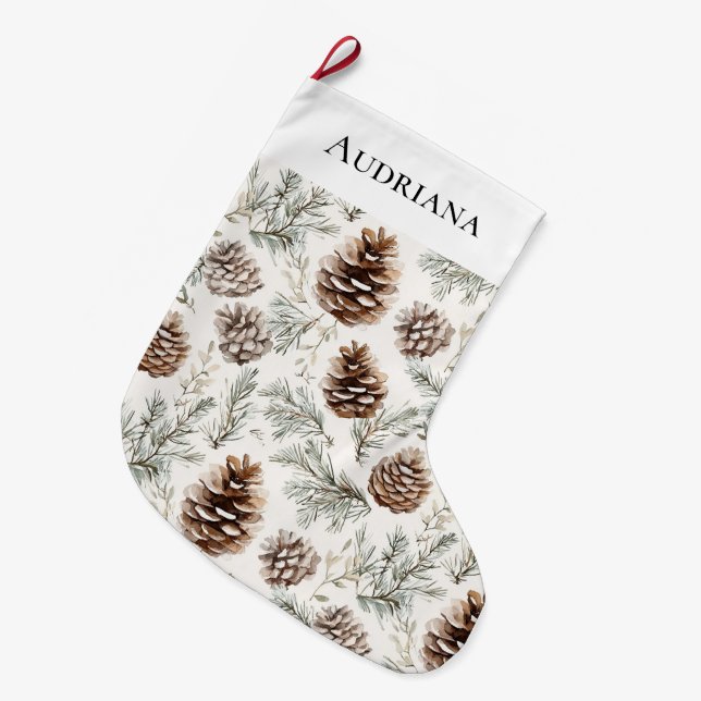 Pine Cones Großer Weihnachtsstrumpf (Vorderansicht (hängend))