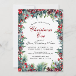 Pine Cones Holly Wreath Christmas Eve Party Einladung