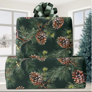 Pine Cones Laden White Pine Garlands Geschenkpapier