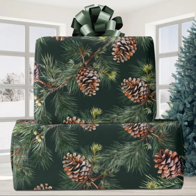 Pine Cones Laden White Pine Garlands Geschenkpapier (Von Creator hochgeladen)