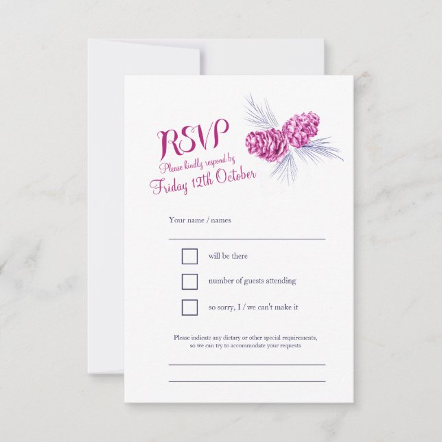 Pine cones marvy and pum wedding RSVP Karte (Vorderseite)
