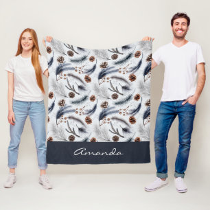 Pine Cones & Pine Needles Wasserfarbenes Muster Fleecedecke