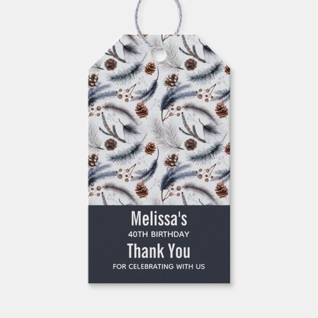 Pine Cones & Pine Needles Wasserfarbenes Muster Geschenkanhänger (Vorderseite)