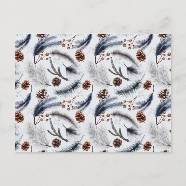 Pine Cones & Pine Needles Wasserfarbenes Muster Postkarte (Vorderseite)