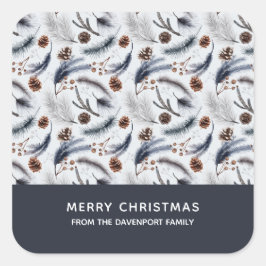 Pine Cones & Pine Needles Weihnachtsmuster Quadratischer Aufkleber