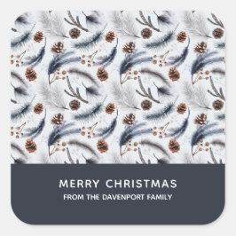 Pine Cones & Pine Needles Weihnachtsmuster Quadratischer Aufkleber