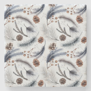 Pine Cones & Pine Needles Weihnachtsmuster Steinuntersetzer