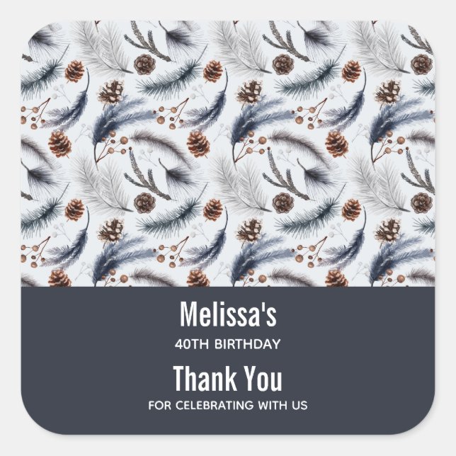 Pine Cones & Pine Needles Winter Patente Gefallen Quadratischer Aufkleber (Vorderseite)
