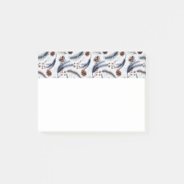 Pine Cones & Pine Needles Wintermuster Post-it Klebezettel (Vorderseite)