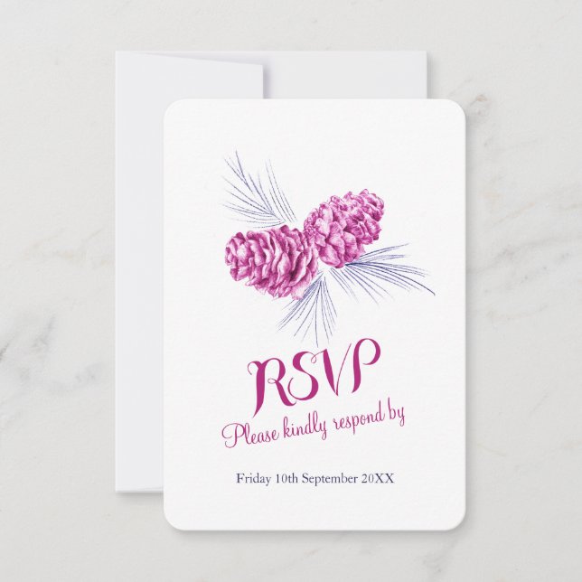 Pine cones plum und Marine Hochzeit RSVP (Vorderseite)
