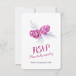 Pine cones plum und Marine Hochzeit RSVP Karte