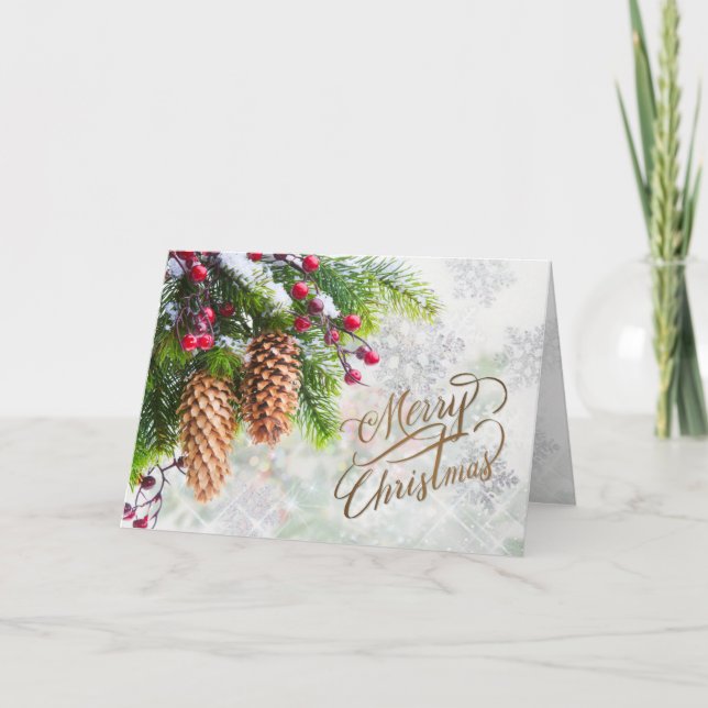 Pine Cones Red Berry Frohe Weihnachten Karte (Vorderseite)