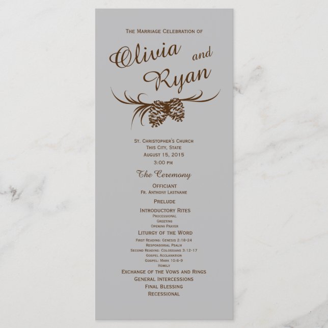 Pine Cones Rustikales Silber und Braun Programm (Vorderseite)