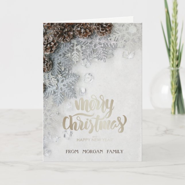 Pine cônes, Snowflakes Carte de vacances (Devant)