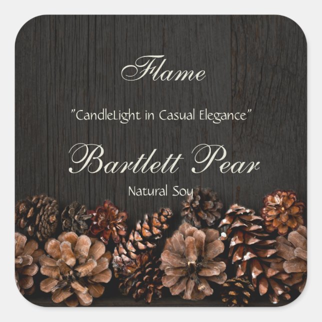 Pine Cônes sur Étiquette de bougie en bois rustiqu (Devant)