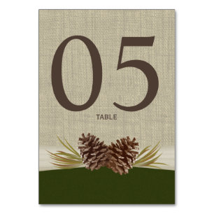 Pine Cones und Burlap Green Tischnummer Card