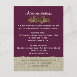 Pine Cones und Burlap Info Card Plum Begleitkarte