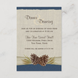 Pine Cones und Burlap Navy Blue Empfang Einladung