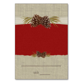 Pine Cones und Burlap Red Seating Card Tischnummer