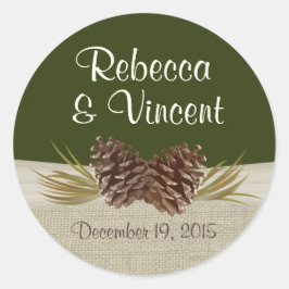 Pine Cones und Burlap Woodland Green Runder Aufkleber