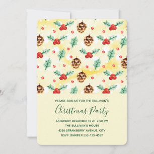 Pine Cones und Holly Christmas Pattern Einladung