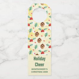 Pine Cones und Holly Christmas Pattern Flaschenanhänger