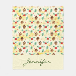 Pine Cones und Holly Christmas Pattern Fleecedecke