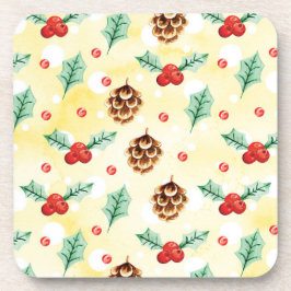 Pine Cones und Holly Christmas Pattern Getränkeuntersetzer