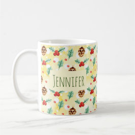 Pine Cones und Holly Christmas Pattern Kaffeetasse
