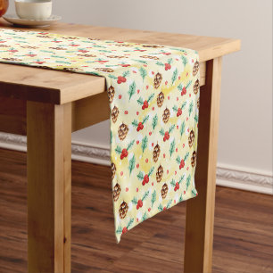 Pine Cones und Holly Christmas Pattern Kurzer Tischläufer