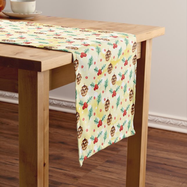 Pine Cones und Holly Christmas Pattern Kurzer Tischläufer (Beispiel)