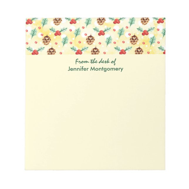 Pine Cones und Holly Christmas Pattern Notizblock (Vorderseite)