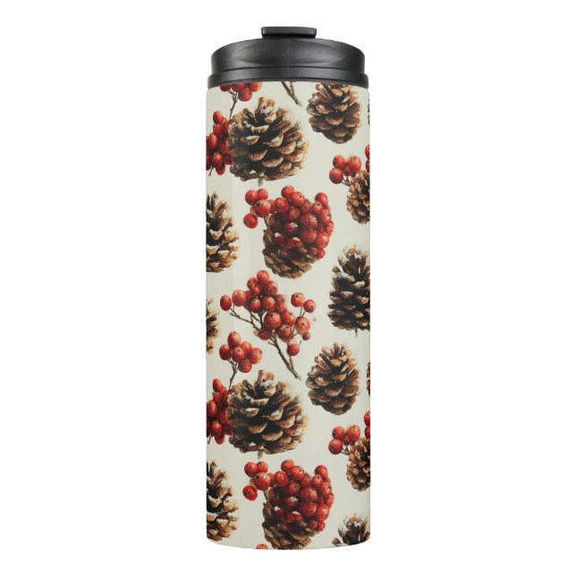 Pine Cones und Red Berries Wintermuster Thermosbecher (Vorderseite)