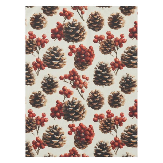 Pine Cones und Red Berries Wintermuster Tischdecke (Vorderseite)
